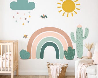 Nursery Wall Decals, Pastel Rainbow Wall Stickers, Boho Nursery Decor, Kids Room Decals