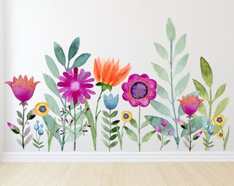 Watercolor Floral Wall Decals - Large Flower Self- Adhesive Vinyl Decal