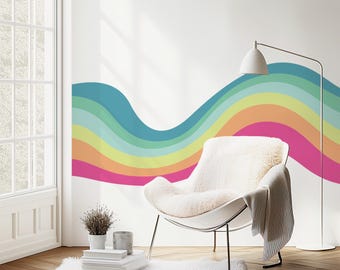 Wall Decals, Paradise Pop Colorful Wavy Stripe Removable Vinyl Wall Decal