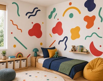 Verwijderbare muurstickers – Grote abstracte muurstickers – Retro regenboogdecoratie voor kinderkamer – Moderne muurdecoratie voor speelkamer