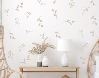 Leaf Wall Decals - Botanical Leaves Wall Stickers - Boho Room Decor - Tree Leaves Wall - Beige Leaf Decals - Gift For Her