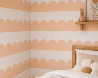 Muursticker met geschulpte rand | Zelfklevende muurrand met geschulpte rand | Muurstickers voor de kinderkamer | Muurdecoratie voor de kinderkamer | Zonsondergangsorbet