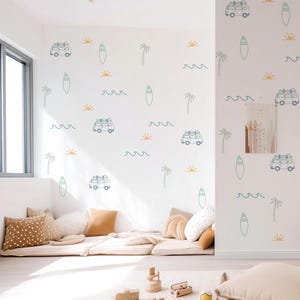 Boho Beach Surf Wave Van and Palm Tree Wall Decals