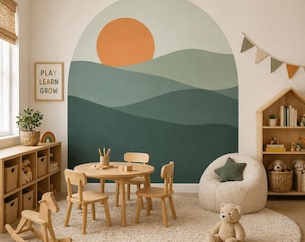 Arch Wall Decal Landscape Sunset, Nursery Wall Decal, Peel and Stick Wall Art, Gender Neutral Kids Room Decor, Removable Wall Sticker