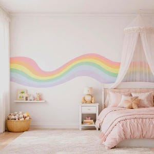Wall Decals, Pastel Wavy Stripe Wall Decal, Retro Rainbow Nursery Decor, Removable Vinyl Sticker