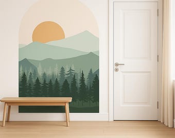 Mountain Sunrise Arch Nursery Wall Decal • 50+ Color Options • Multiple Sizes