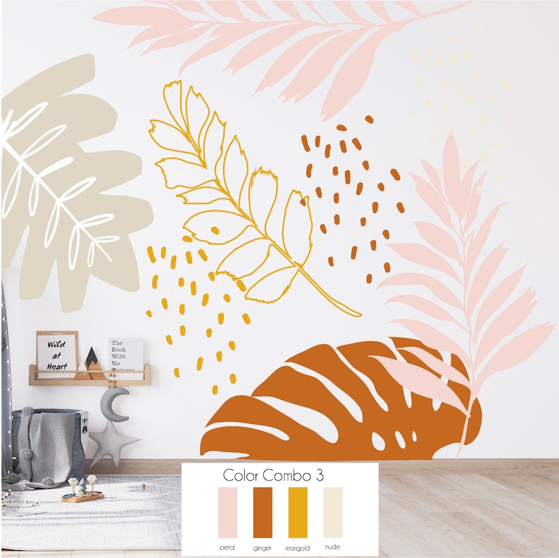 Large leaf abstract fabric wall decal mural image 4