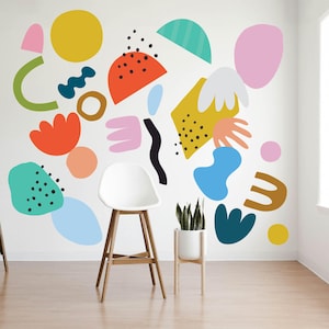 Abstract Shapes Wall Decal Set – Peel & Stick Fabric Stickers for Modern Home Decor, Kids Rooms, Eco-Friendly, Easy to Apply, Gift for Kids