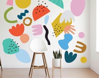 Abstract Shapes Wall Decal Set – Peel & Stick Fabric Stickers for Modern Home Decor, Kids Rooms, Eco-Friendly, Easy to Apply, Gift for Kids