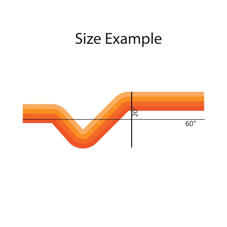May include: Diagram showing the size of a wavy, orange-colored rug. The rug is 60 inches wide and 20 inches long.