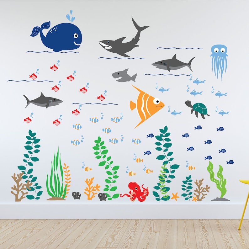 Baby Shark Wall Decal Shark Wall Decals Under the Sea Wall Etsy