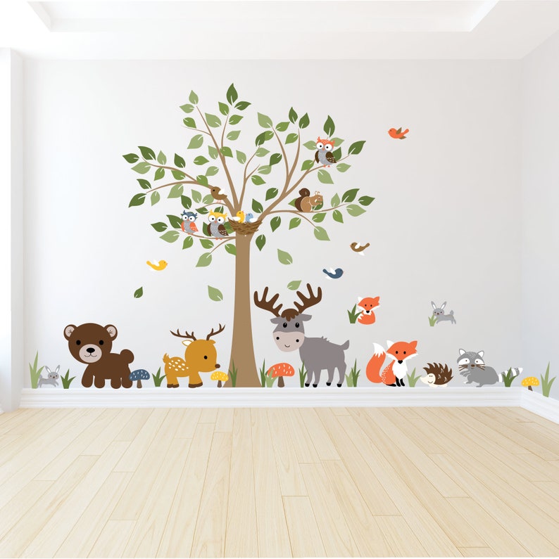 A Walk In The Forest Wildlife Animal Stickers Wall Decals Children Bedroom Kids Wall Decal Nursery Wall Decal Baby Forest Decal