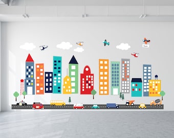 city wall decal kids, transportation wall decal for kids, stay at home diy project,nursery interior, gift for kids room