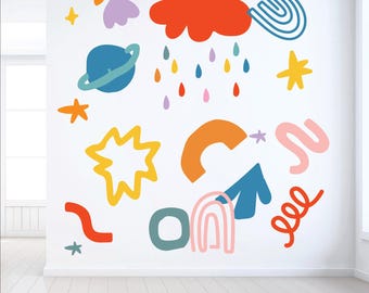 Removable Peel and Stick Wall Decals – Colorful Abstract Wall Decals – Rainbow Shapes – Kids Room, Playroom & Nursery Decor