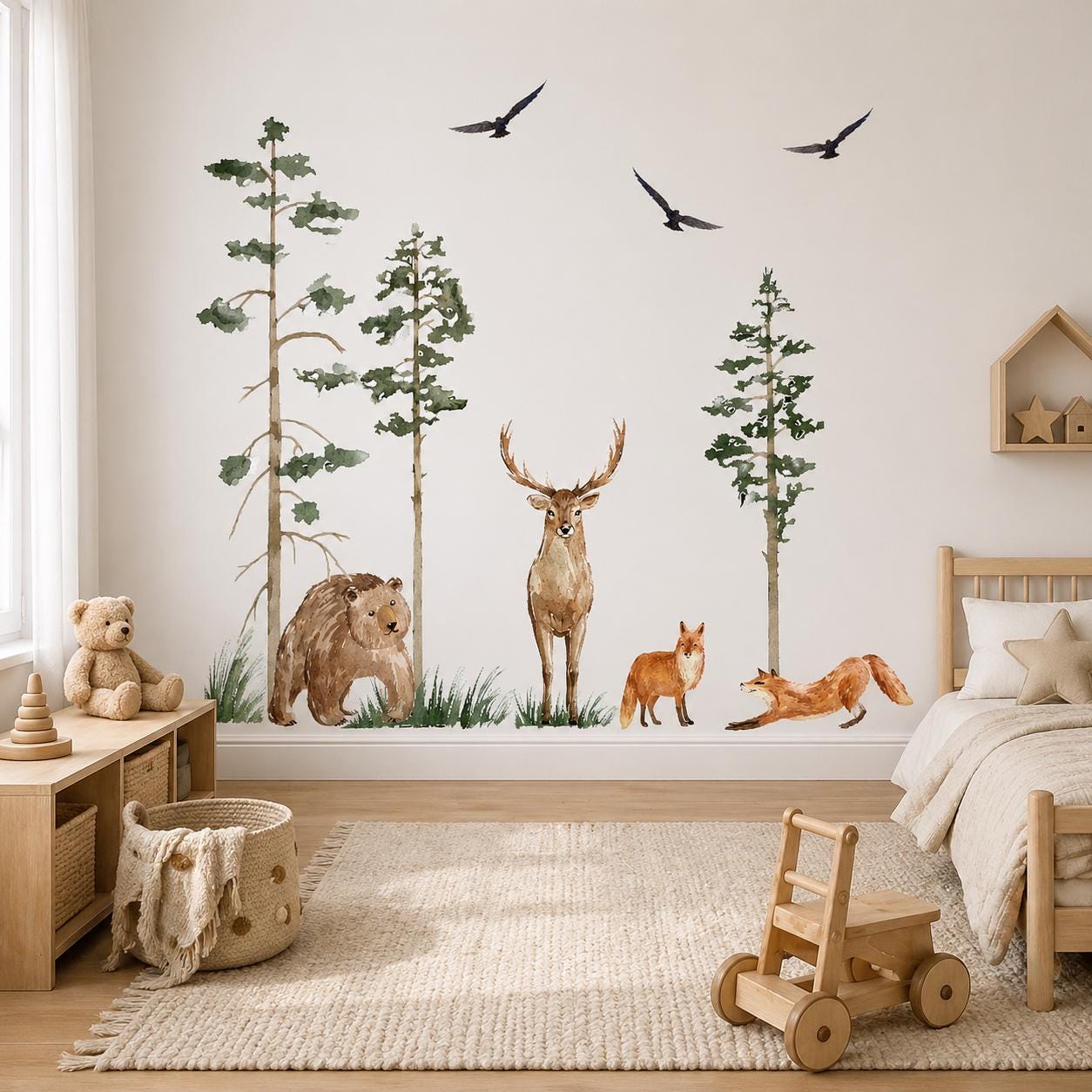 Woodland Animal Wall Decals Nursery, Forest Wall Decal Set, Bear Deer ...