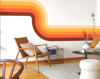 Retro Stripe Wall Decal, Mid-Century Modern Wall Art, 70s Aesthetic Peel and Stick Decor