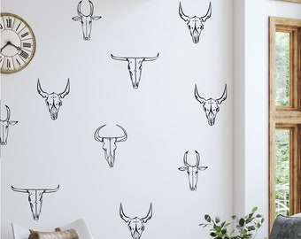 Wall Decal Bull Western Decor Wall Decals/Bull Head Animal Wall Stickers/Black Nature Buffalo Bull Wildlife Bison