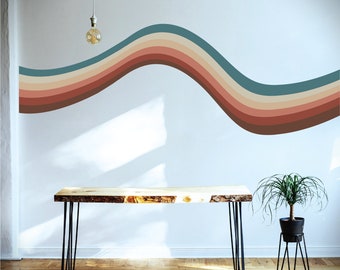 Wavy Retro Stipe Wall Decal - Colorful Rainbow Wall Art Sticker - Retro Rainbow Wall Decal - Nursery Rainbow Wall Sticker