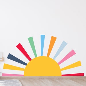 Wall Decal - Sun Retro Art - Wall Mural Sticker -  Sunshine Wall Decals - Colorful Pattern Wall - Yellow Orange Home Decor