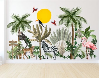 Kids Room Decals, Watercolor Jungle Animals Wall Decals - Kids Safari Decor