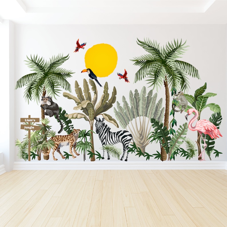 Kids Room Decals, Watercolor Jungle Animals Wall Decals - Kids Safari ...