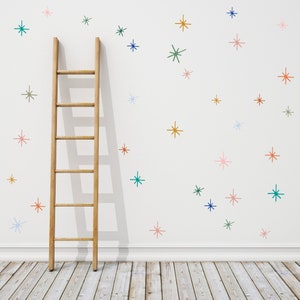 Retro starburst wall stickers, colorful atomic starburst wall decals, kids bedroom decor