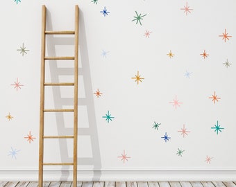 Retro starburst wall stickers, colorful atomic starburst wall decals, kids bedroom decor
