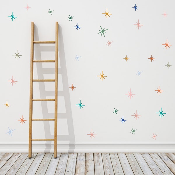 Retro Starburst Wall Decals - Colorful Atomic Starburst Stickers - Mid-Century Modern Peel and Stick Wall Decor for Kids Rooms