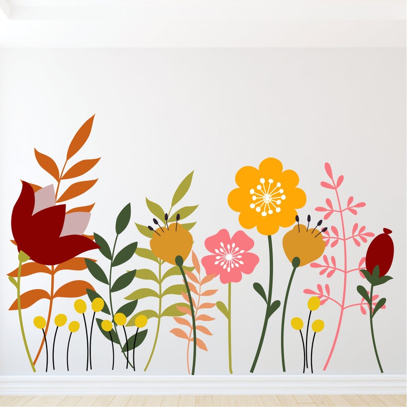 Large Flower Wall Decals With Stems Wall Decals Vinyl Wall Etsy