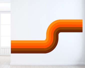 70's Inspired Retro Wall Decal - Orange and Brown Peel and Stick Vinyl Fabric - Color Options Available