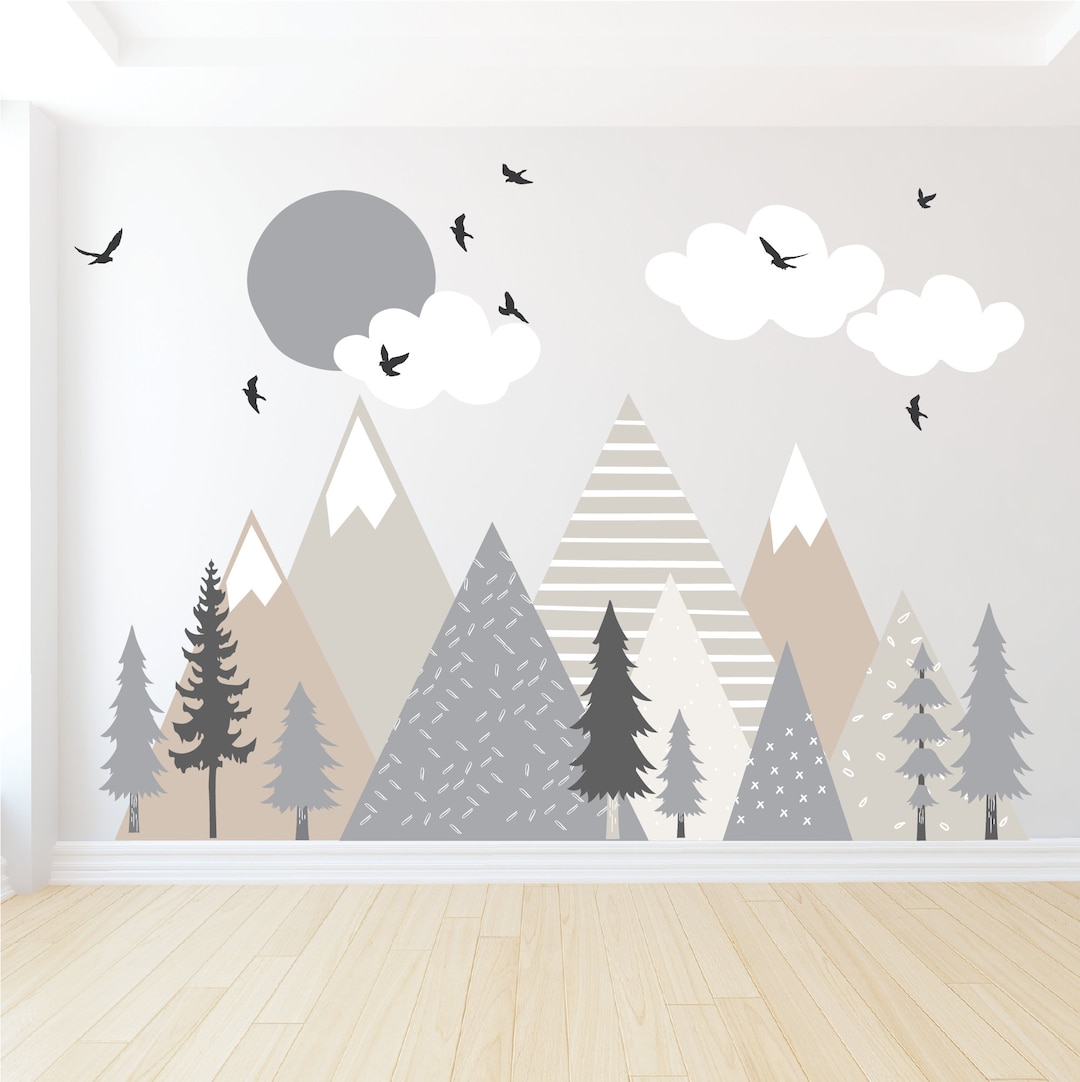 Mountain Wall Decals / Mountain Wall Mural / Boho Woodland / Forest ...