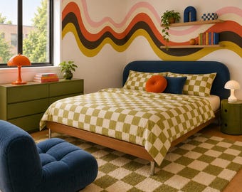 Verwijderbare muurstickers met retro golvende strepen voor de babykamer, speelkamer en boho-decoratie.