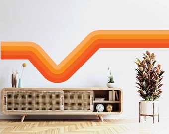 70's Inspired Retro Wall Decal - Orange and Brown Peel and Stick Vinyl Fabric - Color Options Available