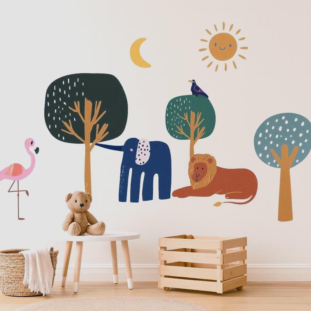 Safari Animal Wall Decal Set, Jungle Nursery Wall Stickers, Elephant ...