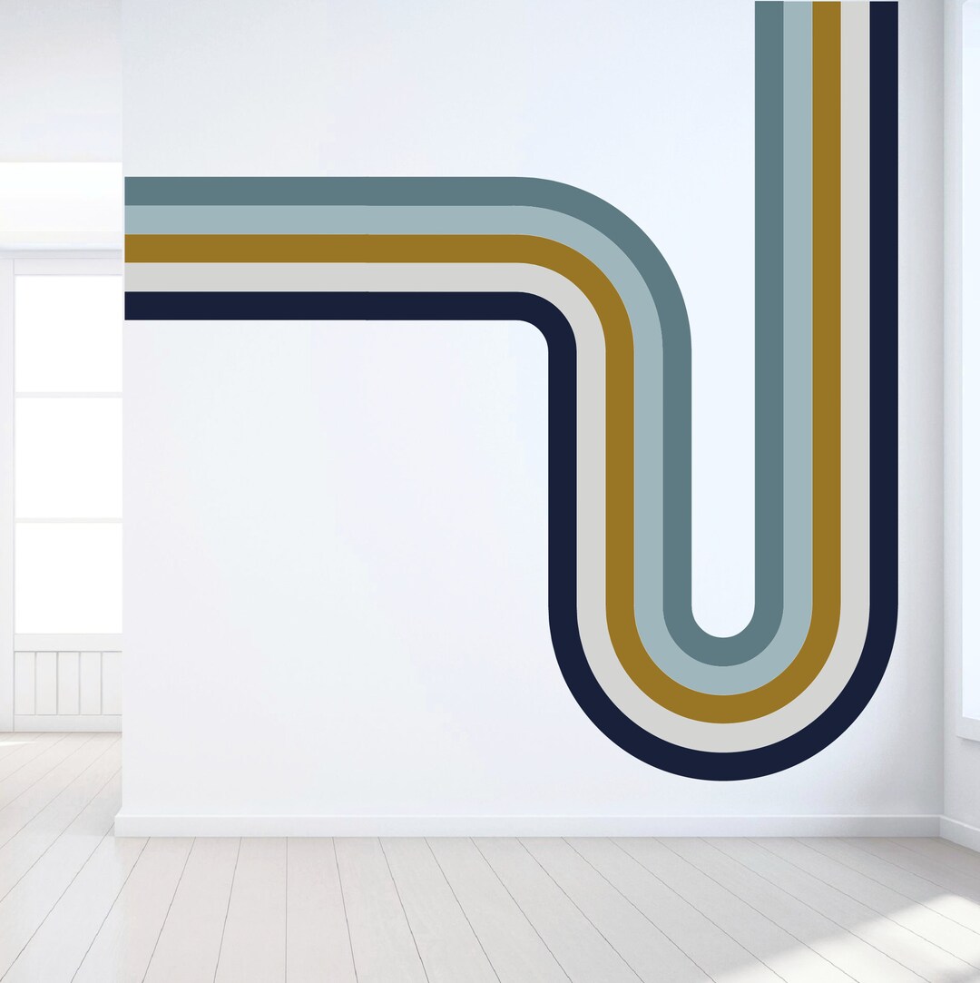 Wall Decal Classic Retro Stripes Mural Peel and Stick Wall Decals Navy
