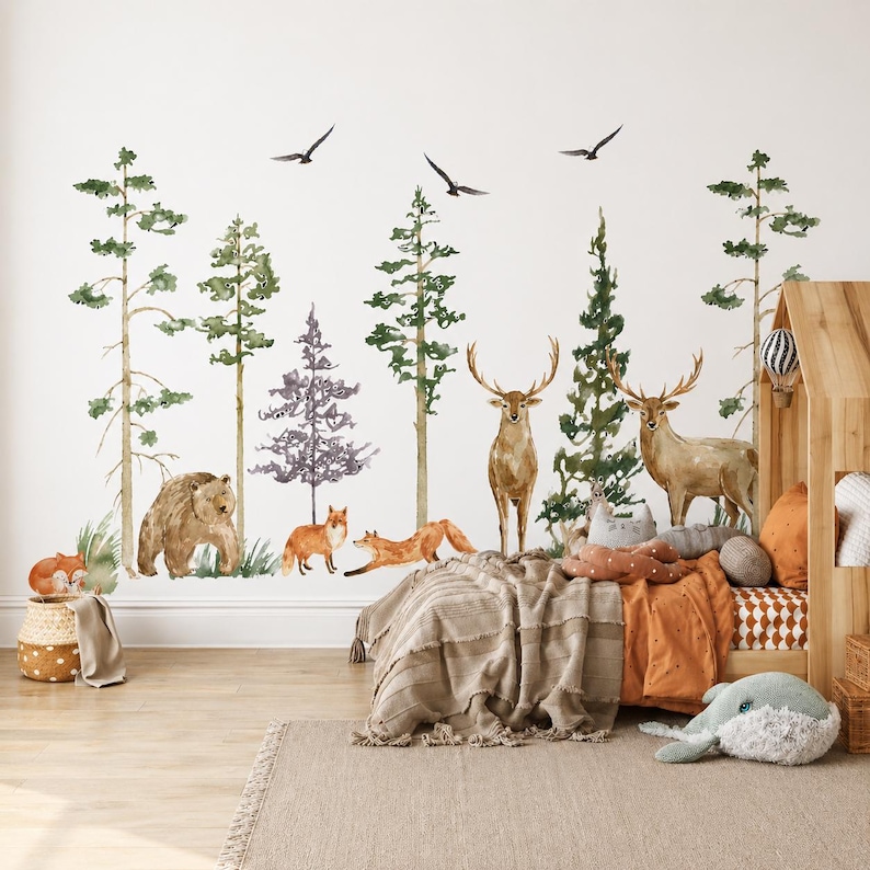 Woodland Animal Wall Decals Nursery, Forest Wall Decal Set, Bear Deer ...