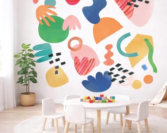 Custom Color Decals, Bright Abstract Shape Peel and Stick Fabric Wall Stickers, Kids Playroom