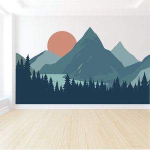 Mountain Wall Decal -  Large Mountain Wall Mural - Nursery Wall Decor - Peel and Stick Mural - Woodland Nursery Mural - Forest Wall Mural