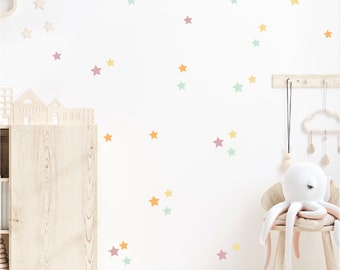 Pastelkleurige sterren muurstickers - Stoffen muurstickers - Stickers voor kinderkamer - Ster - Verwijderbare muurstickers - Plakken en opplakken