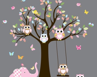 Wall Decals Nursery Tree Decal Wall Decal Tree Tree and owls decals Nursery wall decal baby tree decal