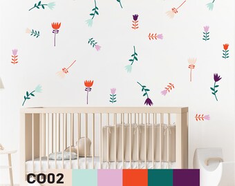 Flowers Fabric Wall Stickers - Removable & Reusable - Peel and Stick - Flower Wall Decor- multiple color options available