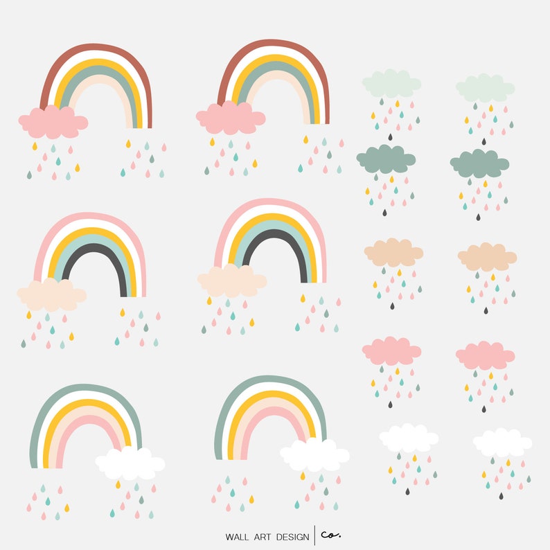 Wall Decals Large Rainbow Decals With Clouds and Rain Etsy