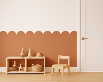 Scalloped Wall Decal Border, Removable Fabric Arch Wallpaper, Peel Stick Half Wall