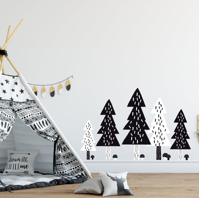 wall mural white nursery decor nature wall decals black and white pine tree decals Pine tree wall decal baby nursery decor