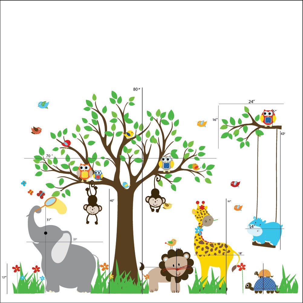 Decalmile Pegatinas De Pared Animales De La Jungla Árbol Grande Vinilos  Decorativos Safari Jirafa Elefante Mono Vid Adhesivos Pared Habitación  Infantiles Niños Bebés Guardería Vinilo Adhesivo Pared, image size:1002x1002
