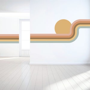 Retro Stripe Wall Decal, Boho Sunset Nursery Decor, Removable Sticker