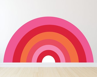 Vinilo decorativo retro de arcoíris – Estilo años 70, rosa, rojo y naranja, removible.