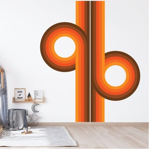 70's Inspired Retro Wall Decal - Orange and Brown Peel and Stick Vinyl Fabric - Color Options Available