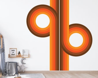 70's Inspired Retro Wall Decal - Orange and Brown Peel and Stick Vinyl Fabric - Color Options Available