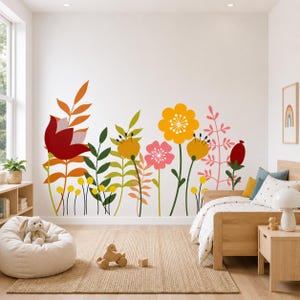 Adesivos de parede florais boho | Decoração de parede com flores silvestres | Autoadesivos | Cores personalizadas
